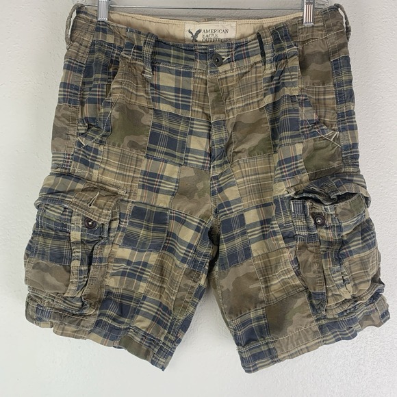 American Eagle Outfitters Other - American Eagle Cargo Shorts 34 Plaid Patchwork 9.5" Classic Length Preppy Y2K